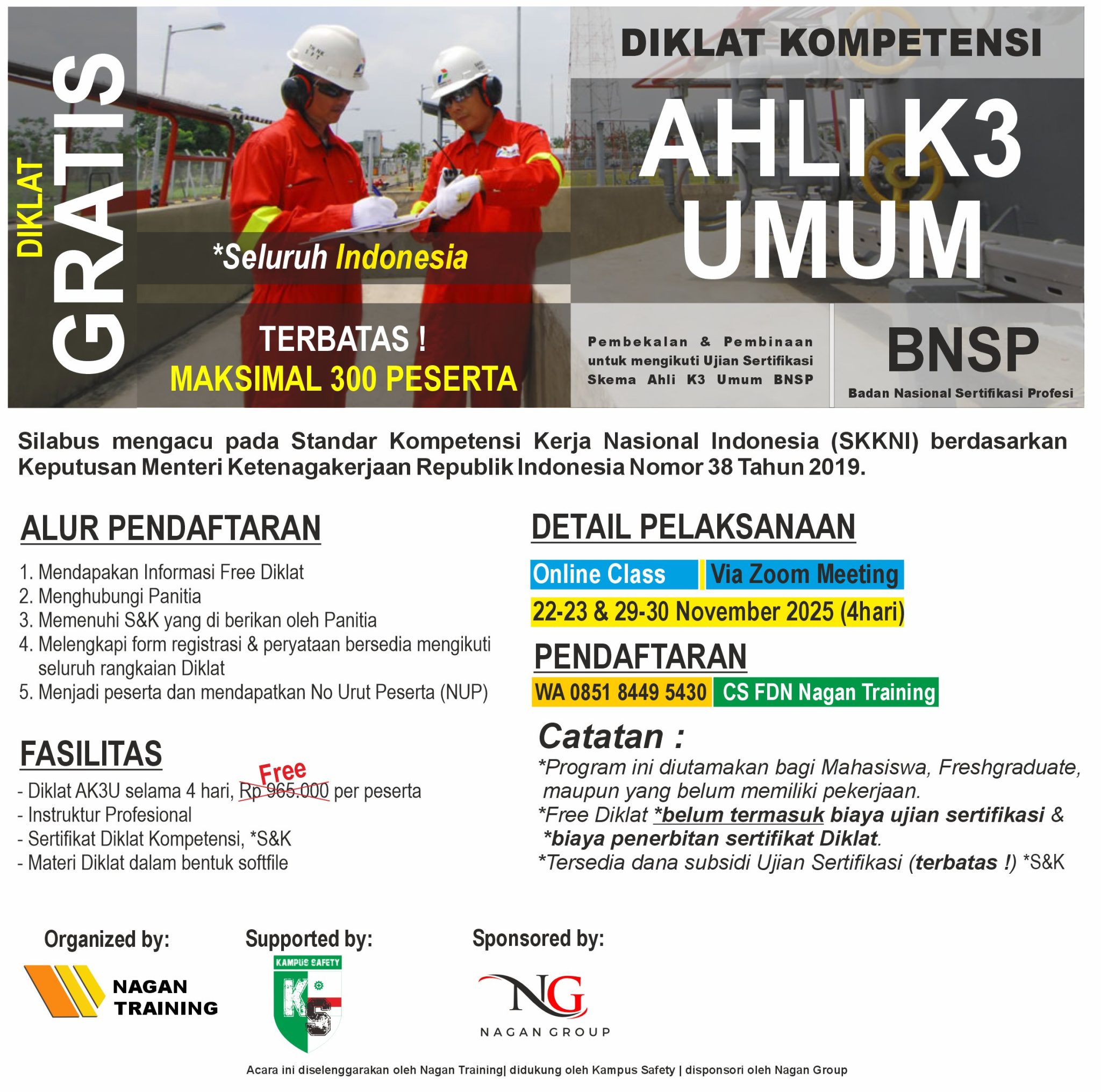 Free Diklat Ahli K3 Umum Nagan Training